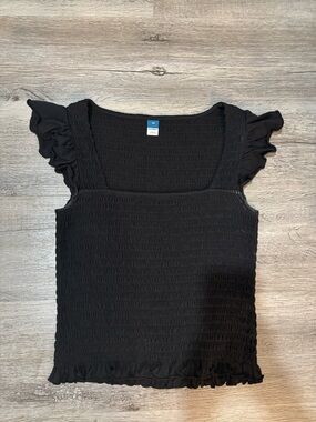 Old Navy Black Smocked Square-Neck Tank with Flutter Sleeves